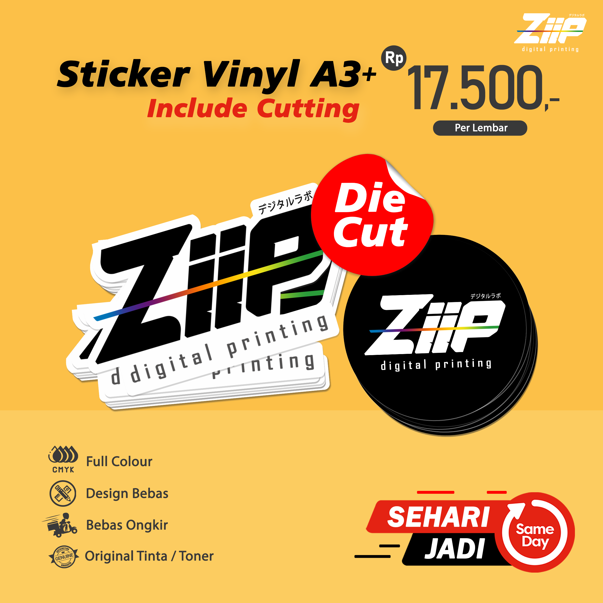 Cetak Stiker Vinyl A3+ | Diecut | LEM EXTRA +++