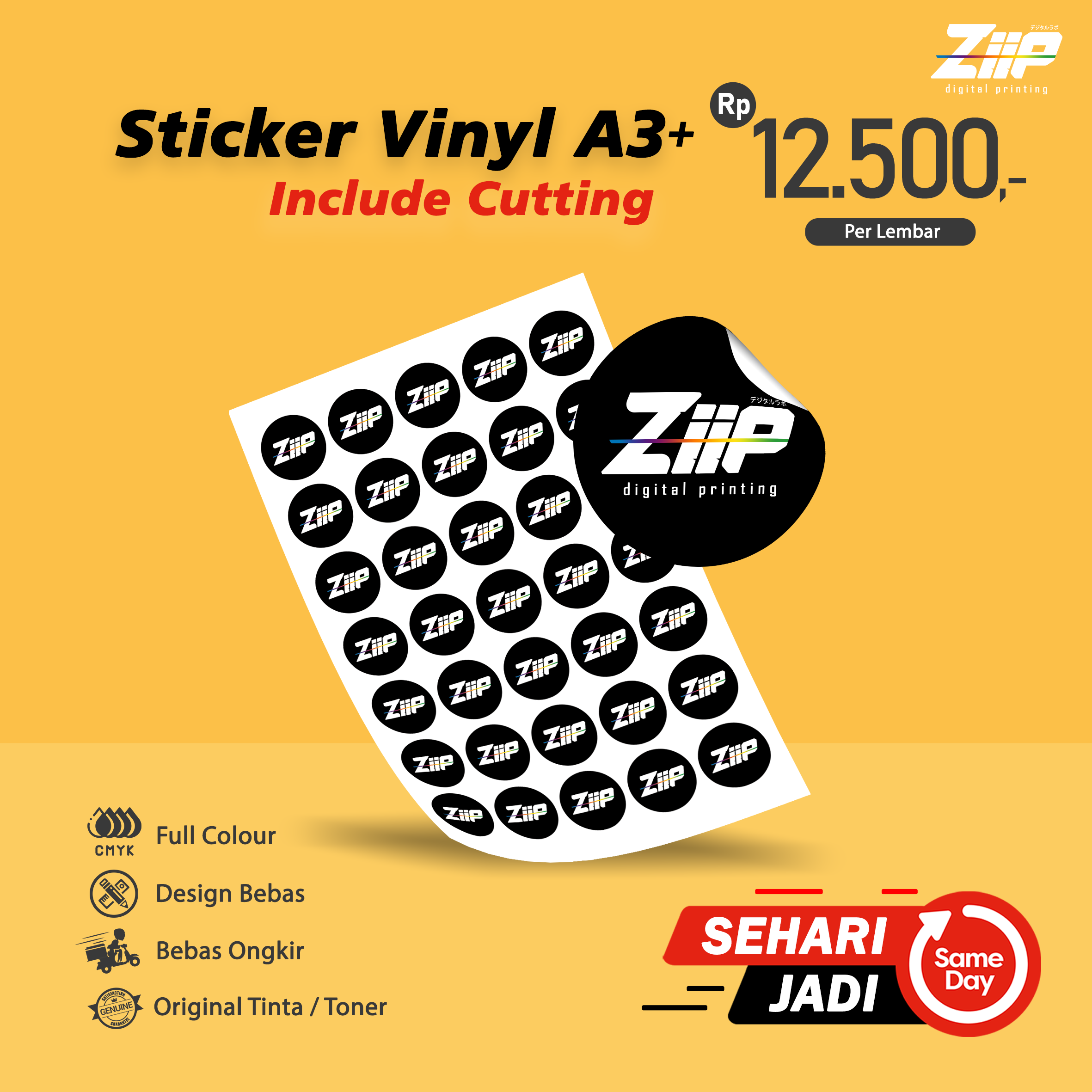 Cetak Stiker Vinyl A3+ | Kisscut | LEM EXTRA +++