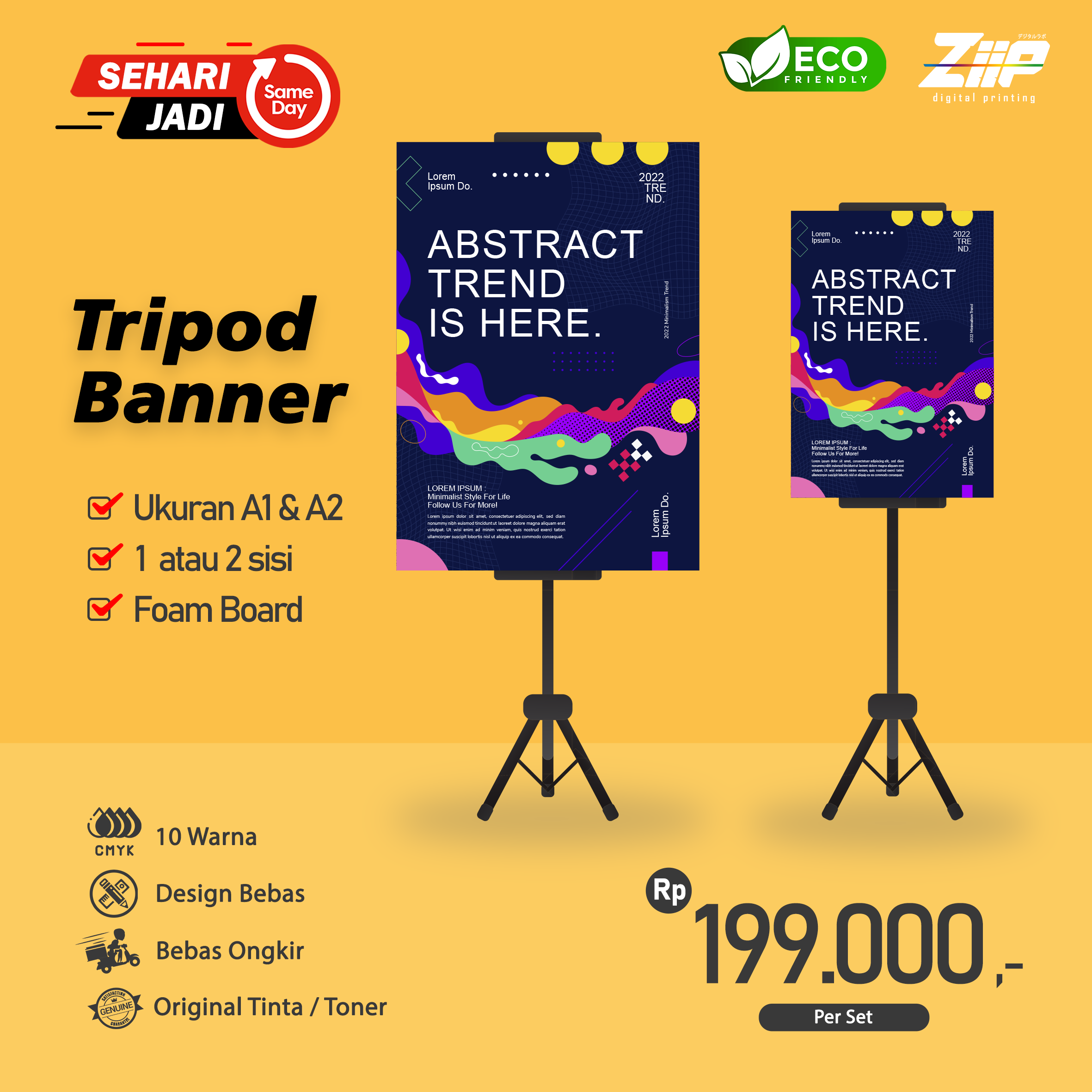 Cetak Tripod Banner A1 A2 PVC-board + Standing Tripod