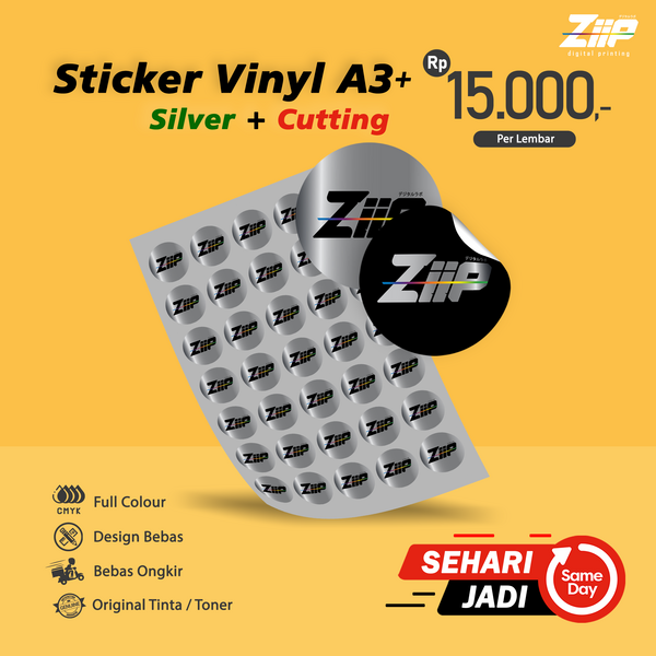 Cetak Stiker Label Vinyl Silver A3+ Kiss-Cut