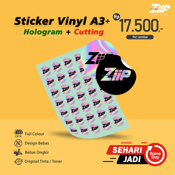 Cetak Stiker Label Vinyl Hologram A3+ Kiss-Cut