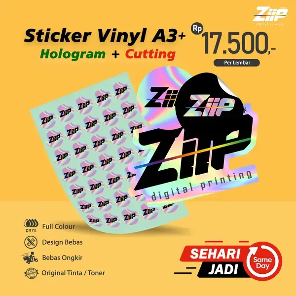Cetak Stiker Label Vinyl Hologram A3+ Include Cutting