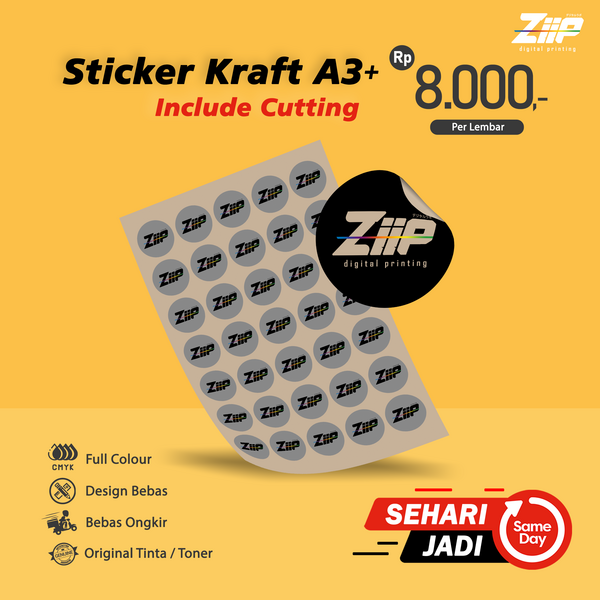 Cetak Stiker Label Kraft A3+ Kiss-cut