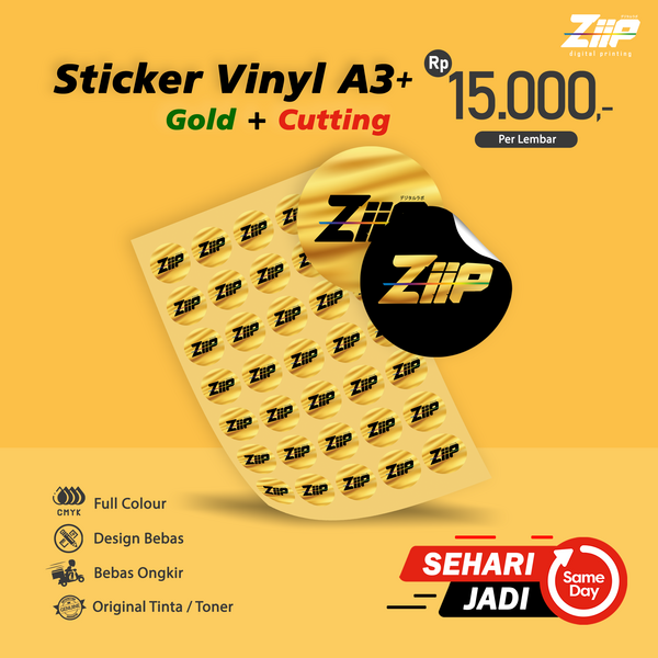 Cetak Stiker Label Vinyl Gold A3+ Kiss-cut